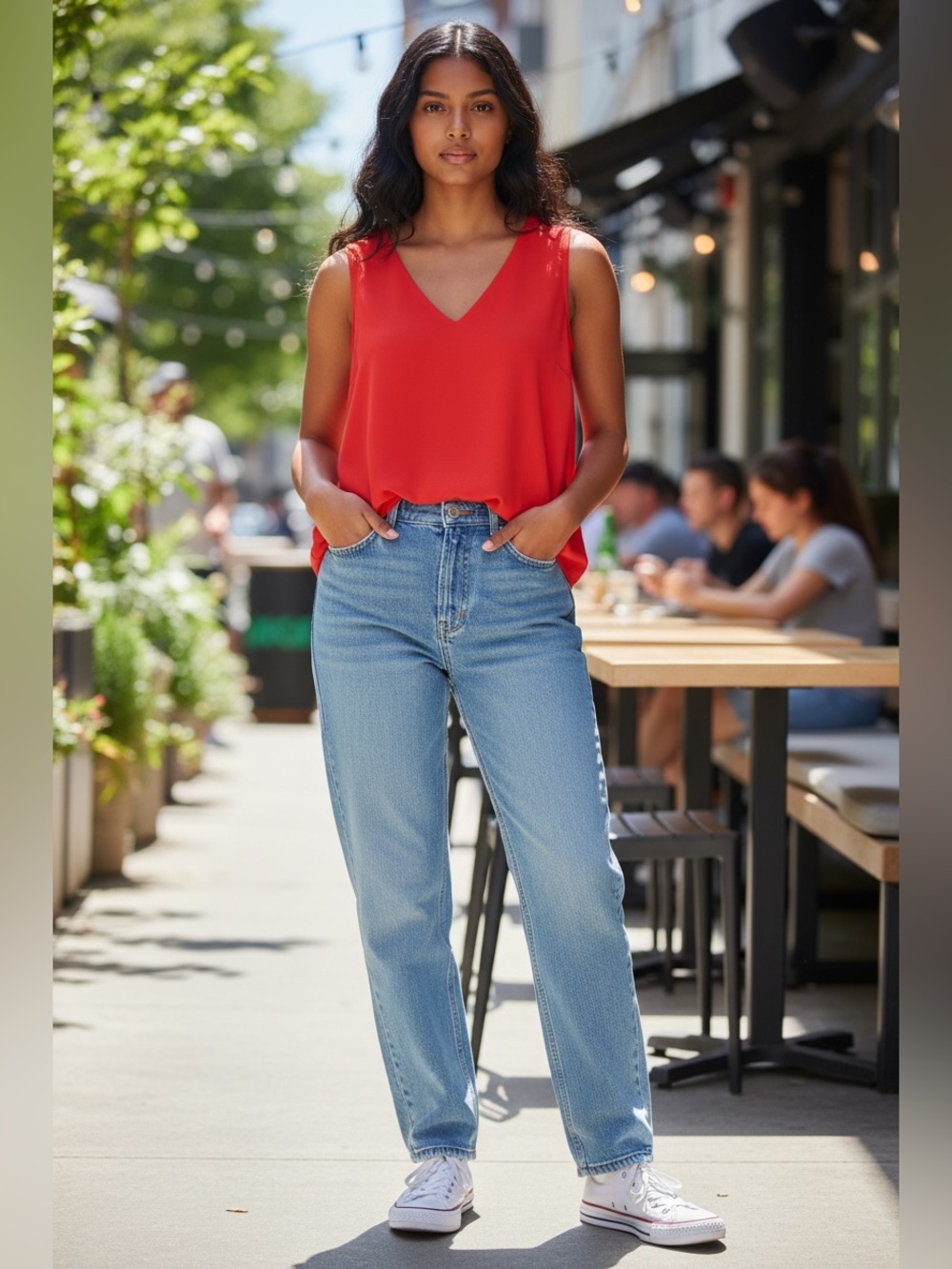 Nine West Vibrant Red V-Neck Sleeveless Camisole